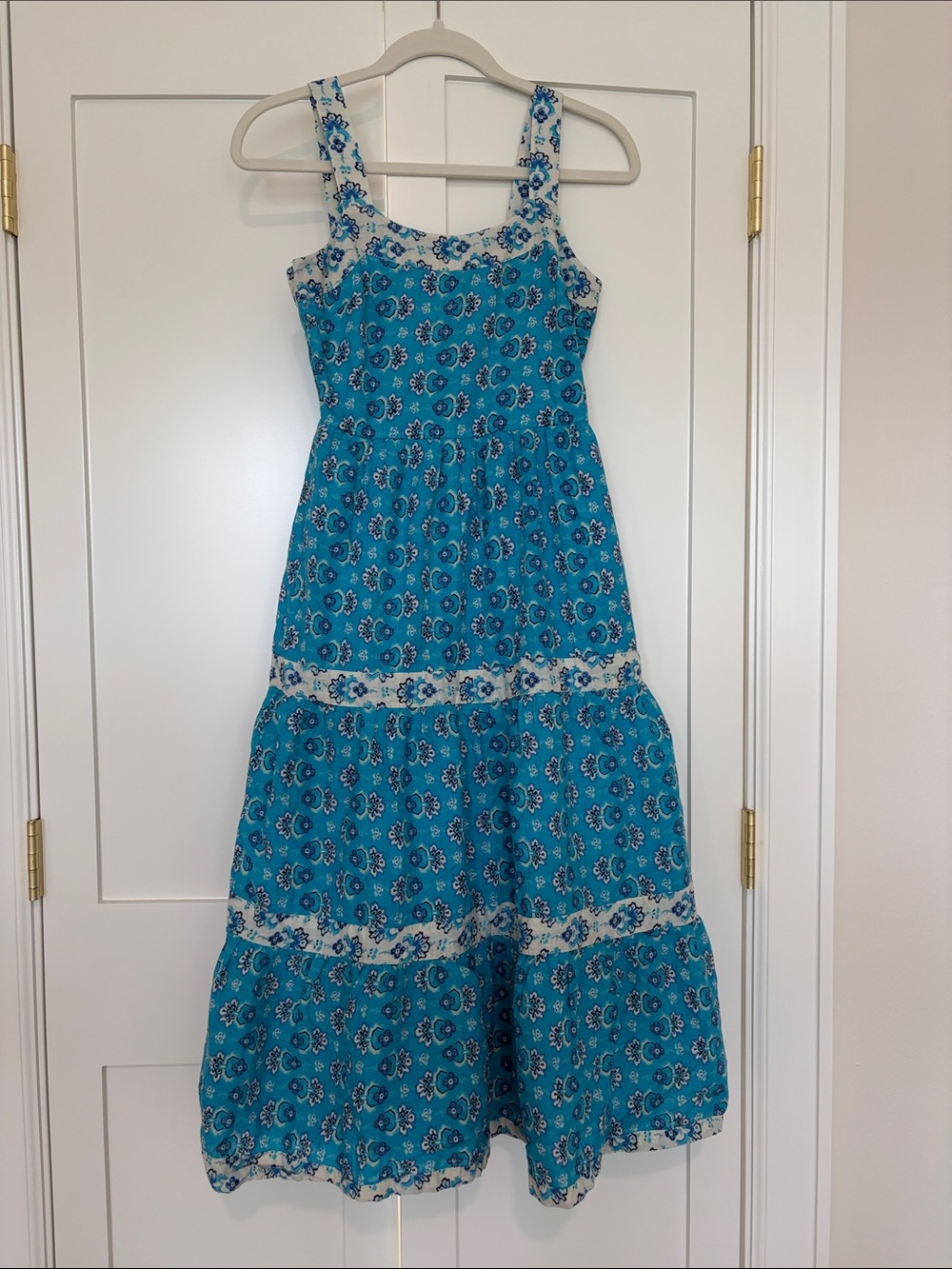 Harlow and Rose Blue Floral Tiered Maxi Smocked 100% cotton Sundress | size S
